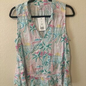 Crown & Ivy Green and Pink Wrap Sleeveless Blouse